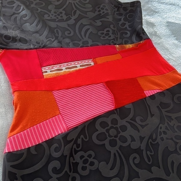 Myco Anna Patchwork Dress Square Neck Fit and Flare Black and Red Made in Canada - Picture 8 of 16